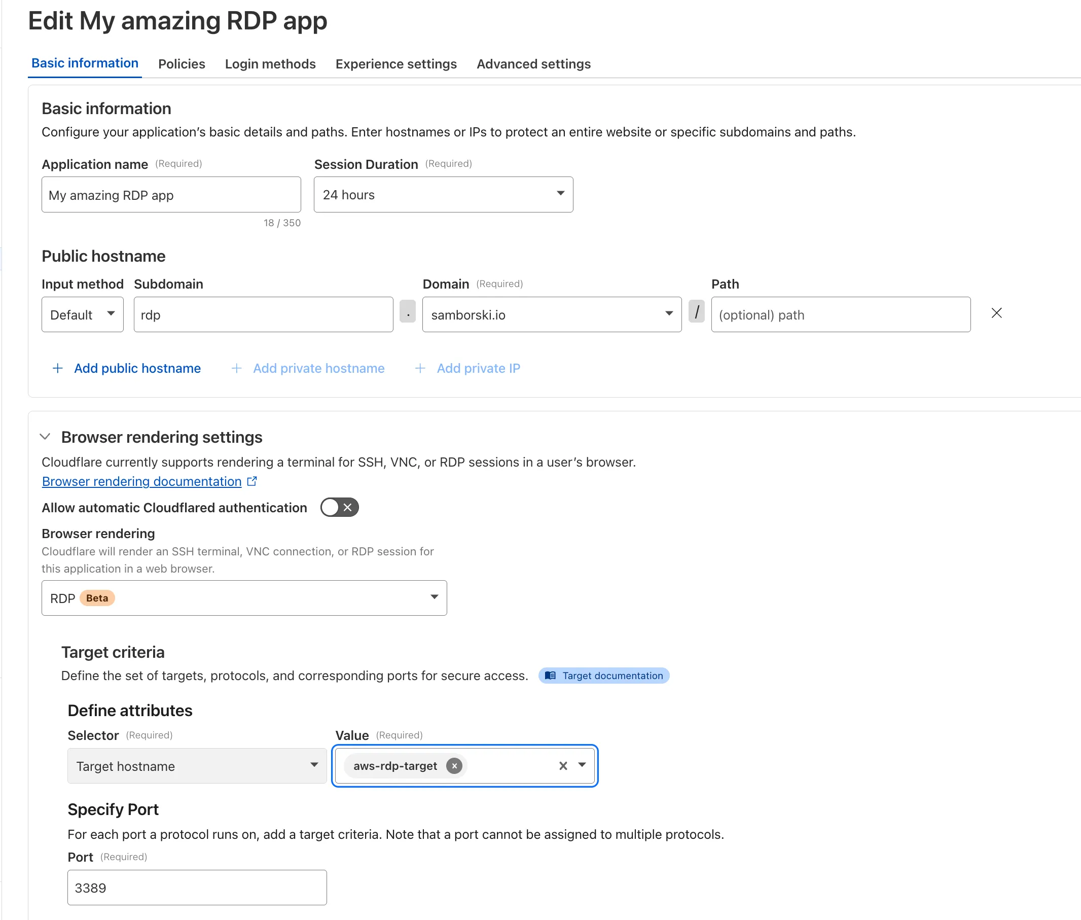 Example of a browsed-based RDP Access application